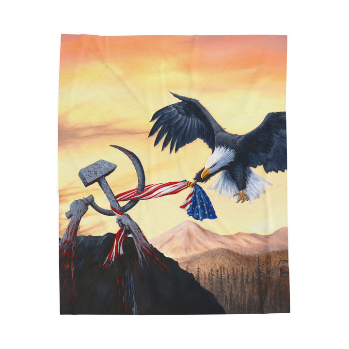 Plush Blanket - American Eagle vs Communist Flag Political Cartoon Design