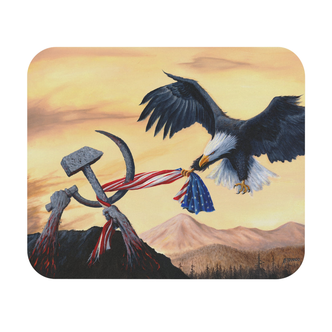 Mouse Pad - Bald Eagle Snatching American Flag Political Cartoon Design