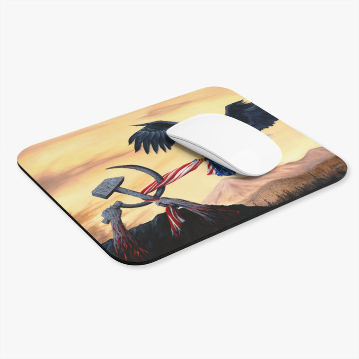 Mouse Pad - Bald Eagle Snatching American Flag Political Cartoon Design