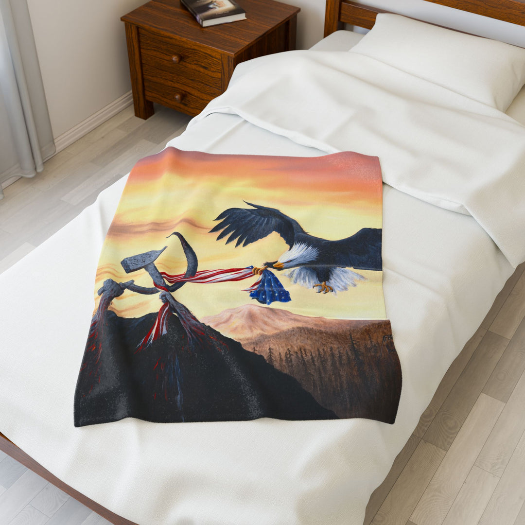 Plush Blanket - American Eagle vs Communist Flag Political Cartoon Design