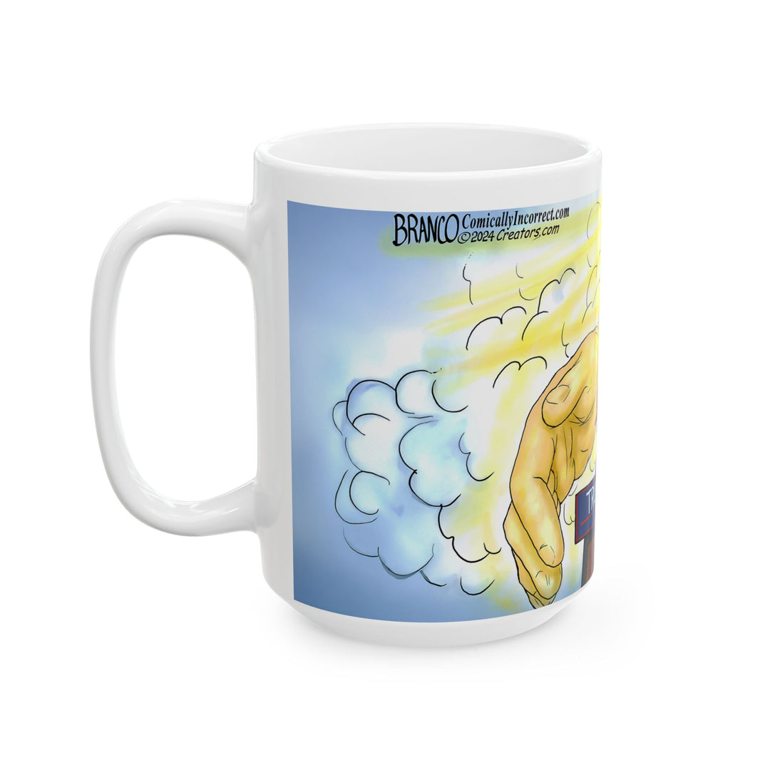 Mug - God's Hand Saving President Trump Political Cartoon Design