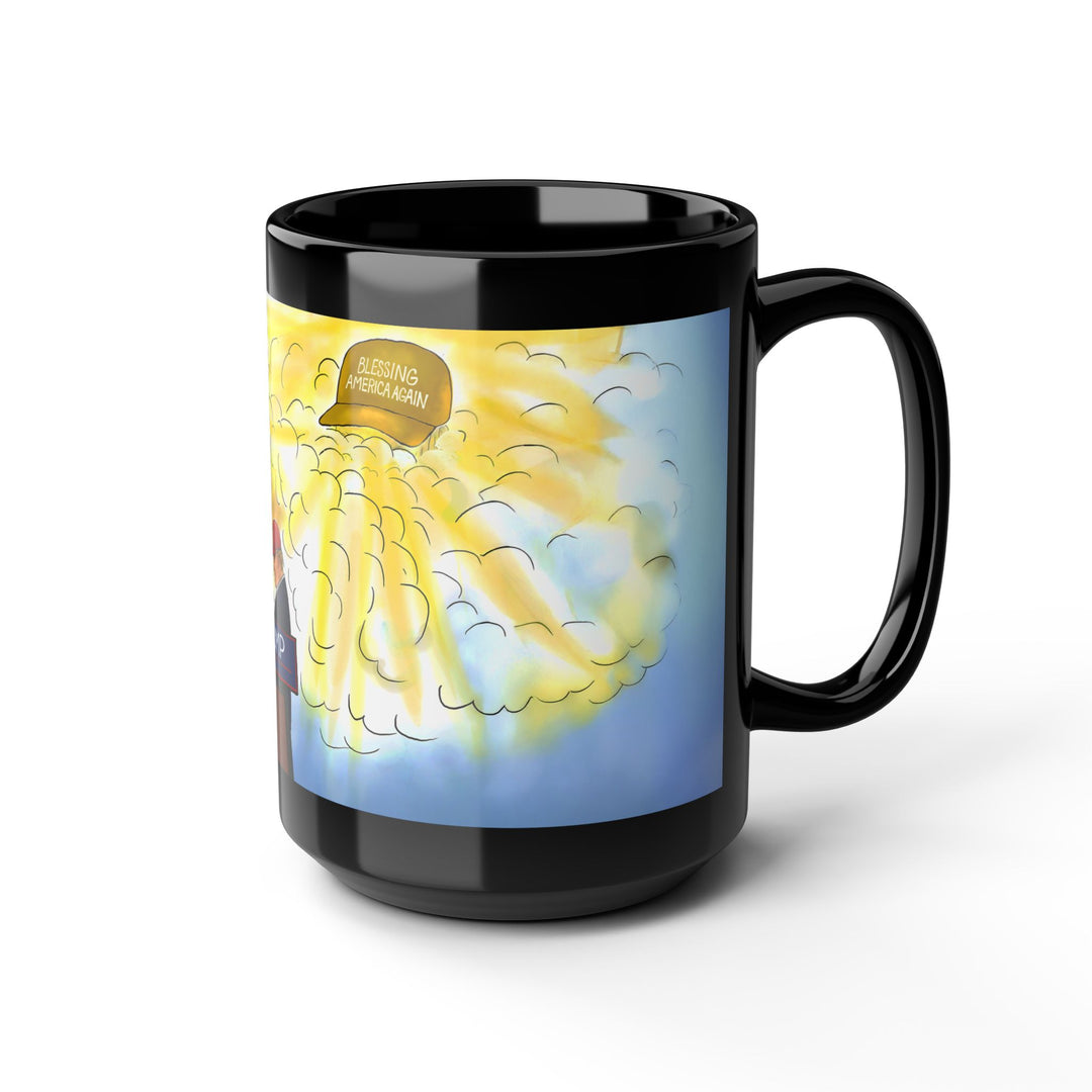 Black Mug - God's Hand Saving President Trump Political Cartoon Design