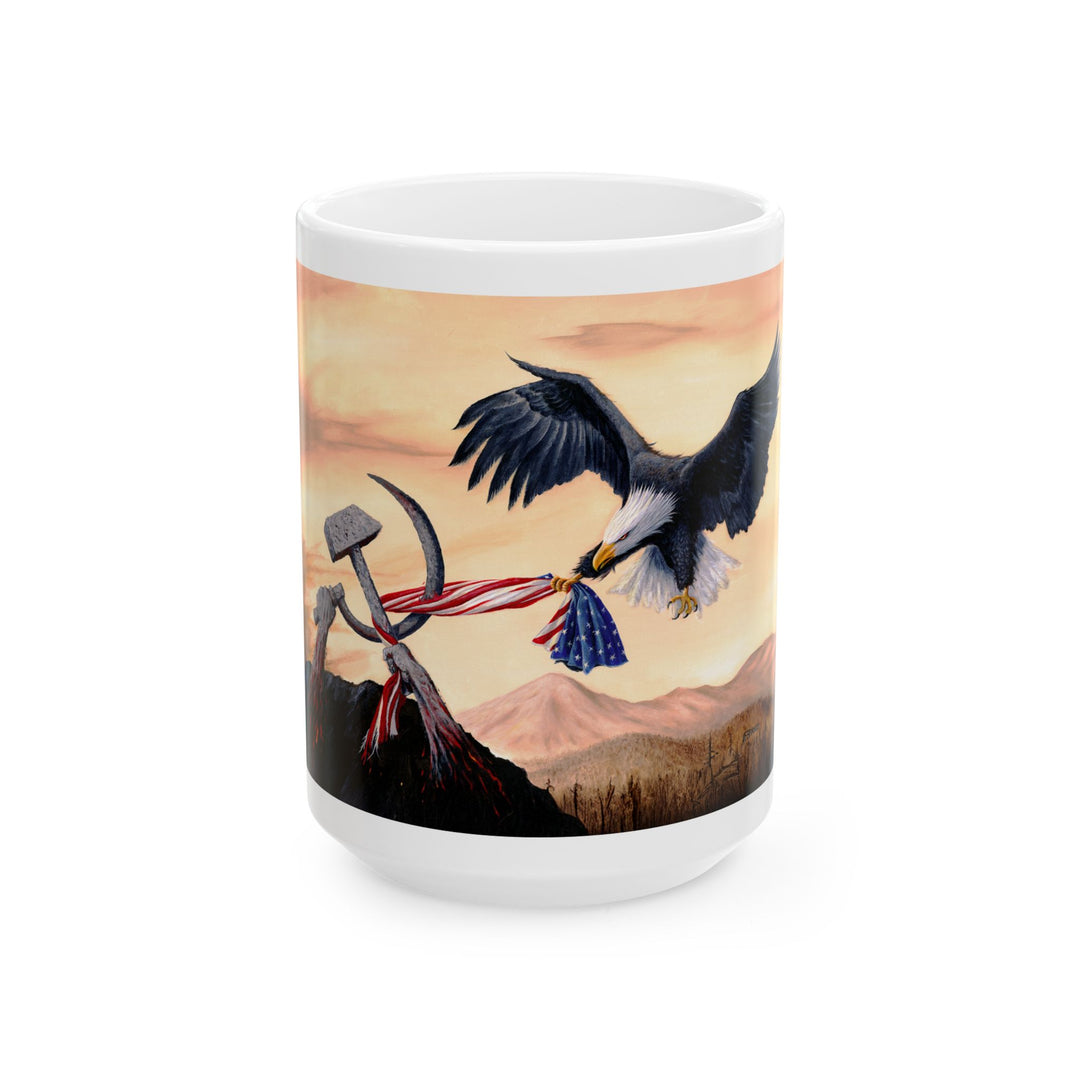 Patriotic Eagle Ceramic Mug - 11oz & 15oz, American Flag Design