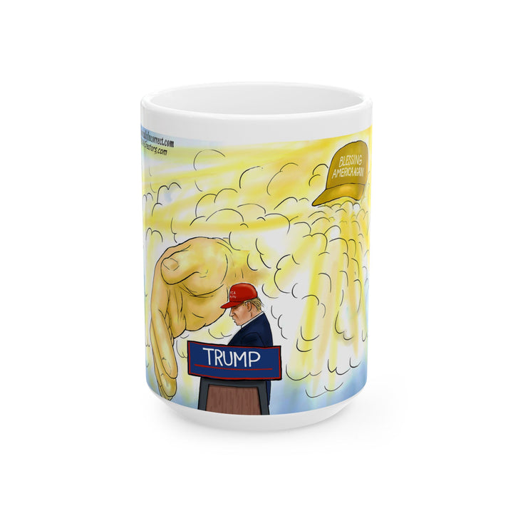 Mug - God's Hand Saving President Trump Political Cartoon Design