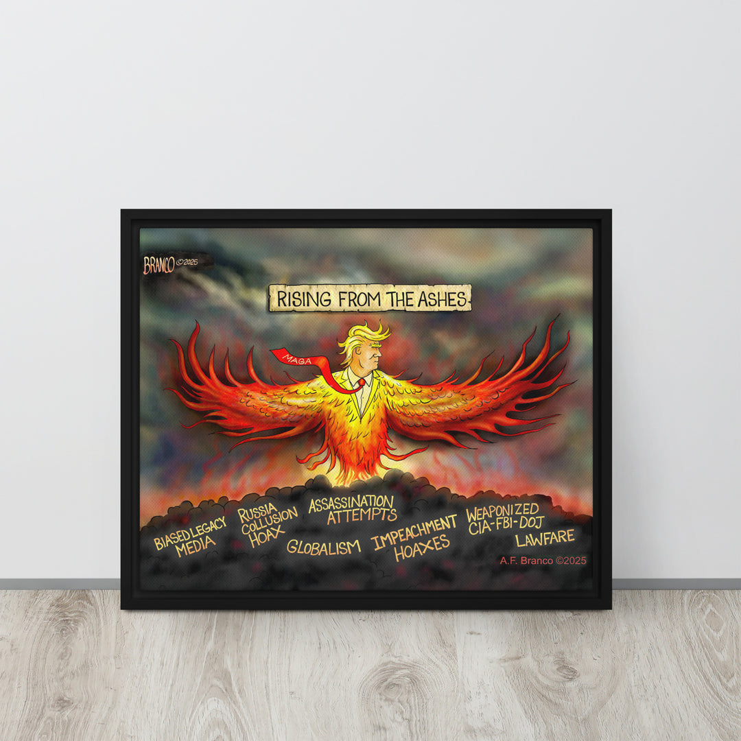 Patriotic phoenix artwork in living room — 16×20 floating framed canvas print. 