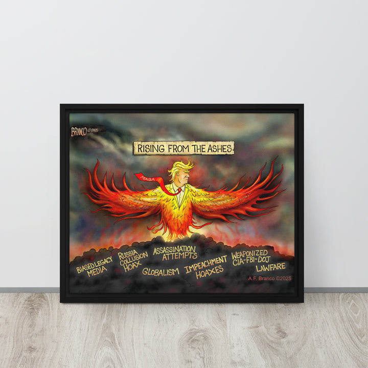 Patriotic phoenix artwork in living room — 16×20 floating framed canvas print. 